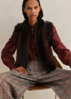 Best ME+EM Toscana Shearling Reversible Cropped Gilet Bitter Chocolate