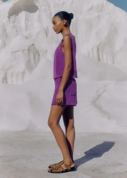 ME+EM Towelling Crop Top + Short Co-Ord Purple