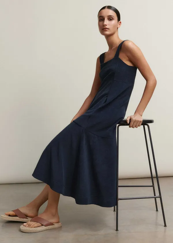 Discount ME+EM Towelling Sleeveless Midi Dress Navy