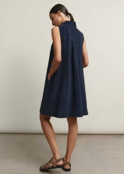 Clearance ME+EM Towelling Sleeveless Swing Dress Navy