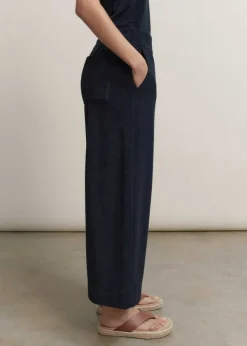 ME+EM Towelling Wide-Leg Crop Trouser Navy