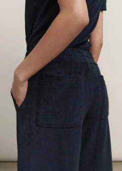 ME+EM Towelling Wide-Leg Crop Trouser Navy
