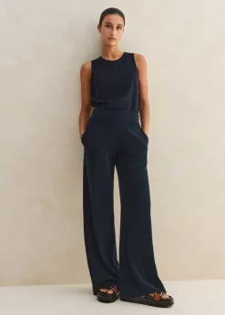 Clearance ME+EM Towelling Wide-Leg Trouser Navy