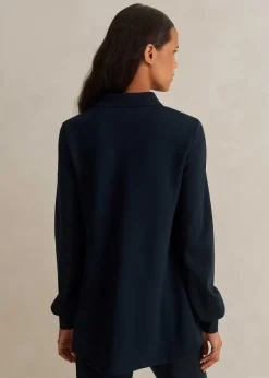 ME+EM Travel Tailoring Balloon Sleeve Swing Top Navy