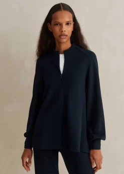 ME+EM Travel Tailoring Balloon Sleeve Swing Top Navy
