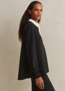 ME+EM Travel Tailoring Balloon Sleeve Swing Top Black