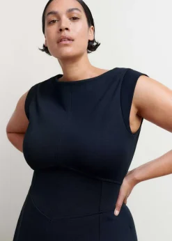 Outlet ME+EM Travel Tailoring Boat Neck Midi Dress Navy