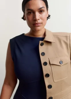 Outlet ME+EM Travel Tailoring Boat Neck Midi Dress Navy
