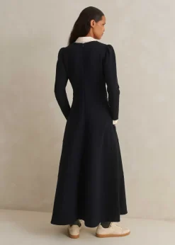 ME+EM Travel Tailoring Fit And Flare Maxi Dress Navy