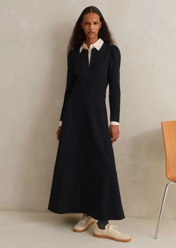 ME+EM Travel Tailoring Fit And Flare Maxi Dress Navy