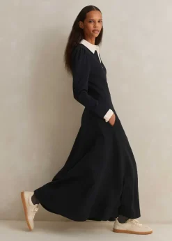 ME+EM Travel Tailoring Fit And Flare Maxi Dress Navy