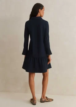 ME+EM Travel Tailoring Fluted Hem Shift Dress Navy