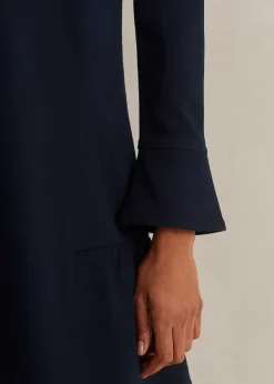 ME+EM Travel Tailoring Fluted Hem Shift Dress Navy