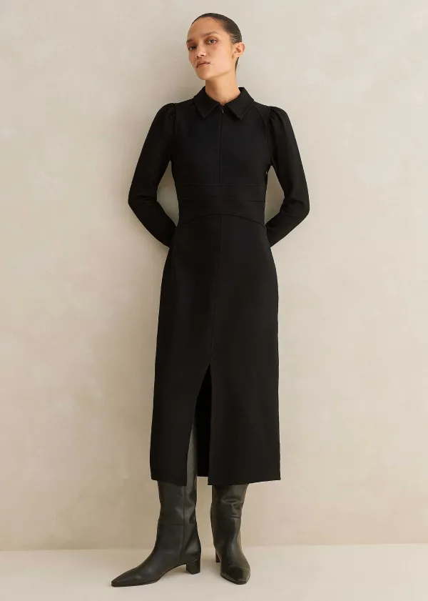Hot ME+EM Travel Tailoring Midi Shirt Dress Black