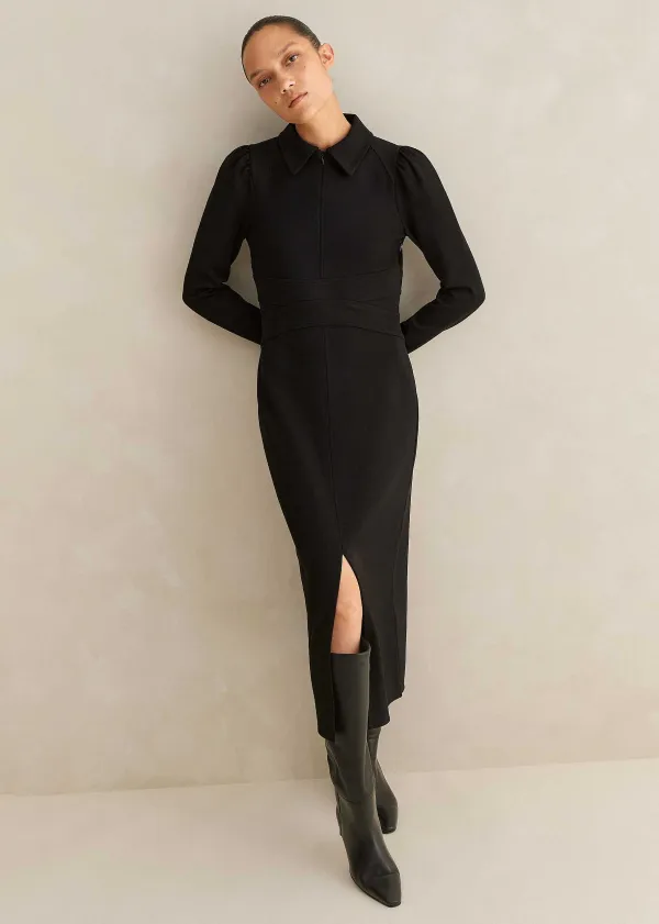 Hot ME+EM Travel Tailoring Midi Shirt Dress Black