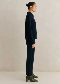 Online ME+EM Travel Tailoring Slim-Crop Trouser + Swing Top Co-Ord Blue