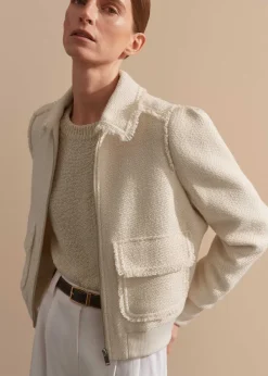 Clearance ME+EM Tweed Bomber Jacket Cream