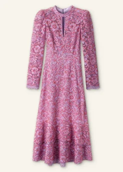 Hot ME+EM Two-Tone Lace Midi Dress Lupin Lilac/Hot Coral