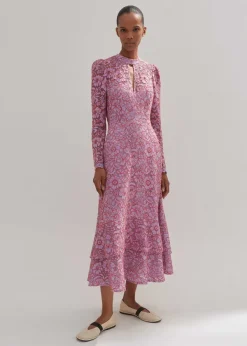 Hot ME+EM Two-Tone Lace Midi Dress Lupin Lilac/Hot Coral