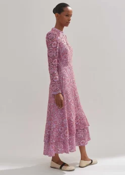 Hot ME+EM Two-Tone Lace Midi Dress Lupin Lilac/Hot Coral