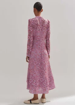 Hot ME+EM Two-Tone Lace Midi Dress Lupin Lilac/Hot Coral