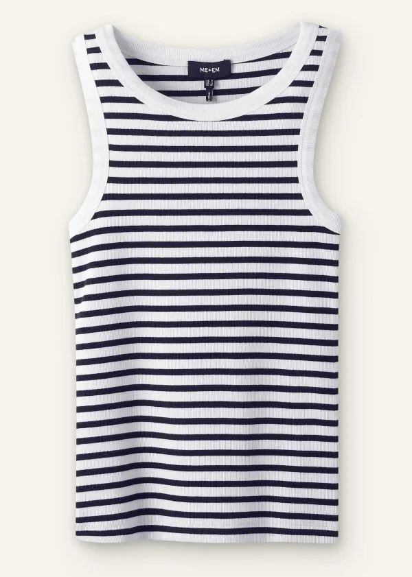 Discount ME+EM Ultimate Crew Neck Stripe Vest Navy/Soft White