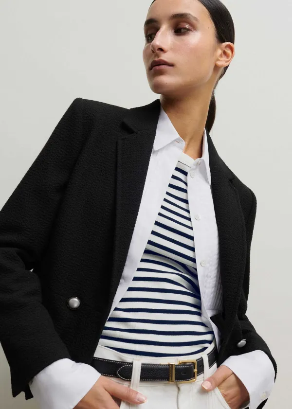 Discount ME+EM Ultimate Crew Neck Stripe Vest Navy/Soft White