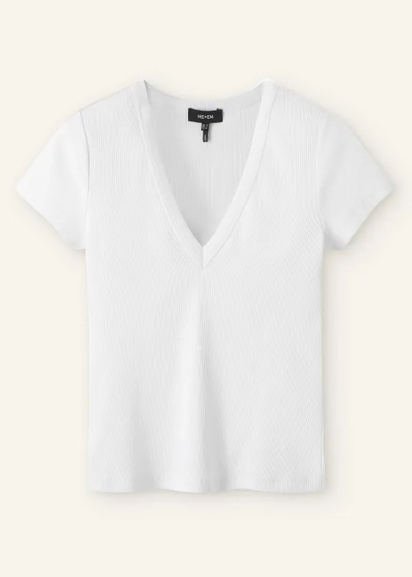 Sale ME+EM Ultimate Fitted Rib V-Neck Tee Bright White