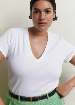 Sale ME+EM Ultimate Fitted Rib V-Neck Tee Bright White