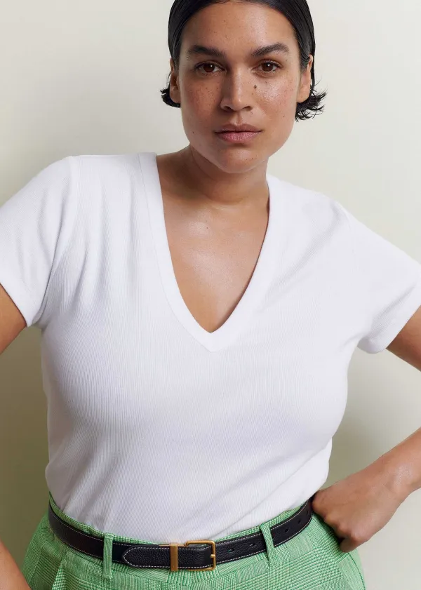 Sale ME+EM Ultimate Fitted Rib V-Neck Tee Bright White
