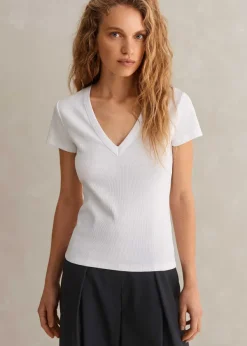 Sale ME+EM Ultimate Fitted Rib V-Neck Tee Bright White