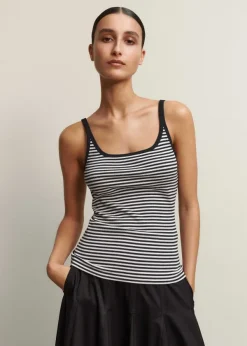New ME+EM Ultimate Stripe Rib Cami Soft White/Black