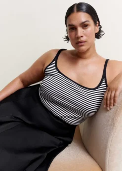 New ME+EM Ultimate Stripe Rib Cami Soft White/Black