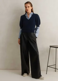 Discount ME+EM Ultra-Soft Leather Wide-Leg Trouser Black