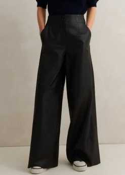 Discount ME+EM Ultra-Soft Leather Wide-Leg Trouser Black