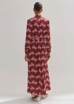 New ME+EM Waterlily Print Maxi Dress + Belt Pecan/Pink/Light Cream