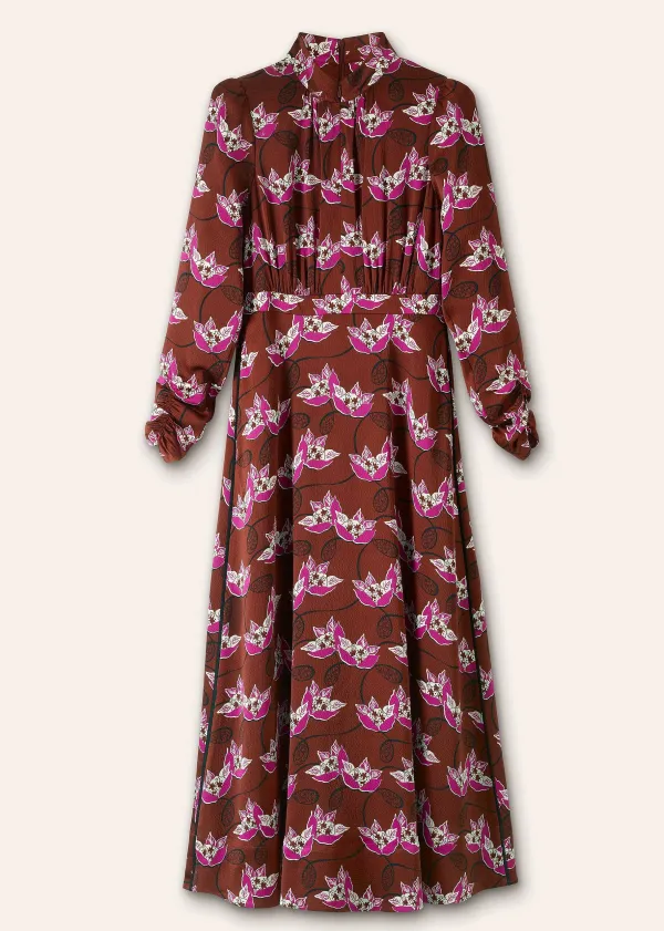 New ME+EM Waterlily Print Maxi Dress + Belt Pecan/Pink/Light Cream