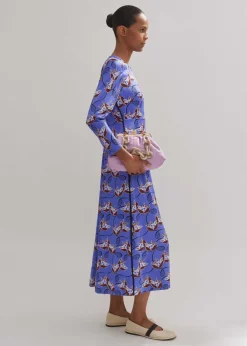ME+EM Waterlily Print Midi Dress Winter Lilac/Black/Multi