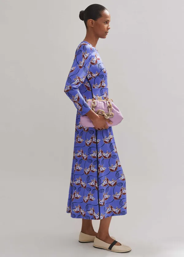 ME+EM Waterlily Print Midi Dress Winter Lilac/Black/Multi