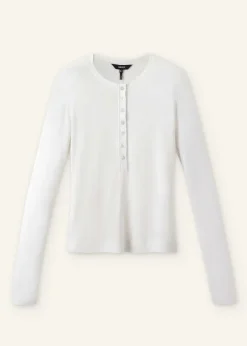 ME+EM Wool Jersey Henley Top Fresh White