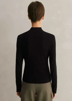 Outlet ME+EM Wool Jersey Roll Neck Top Black
