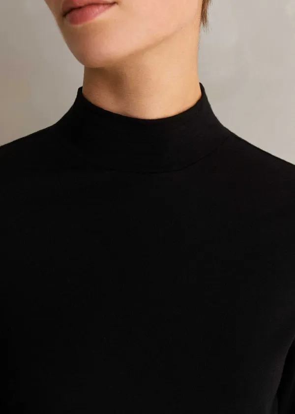 Outlet ME+EM Wool Jersey Roll Neck Top Black