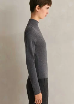 Best ME+EM Wool Jersey Roll Neck Top Grey Melange