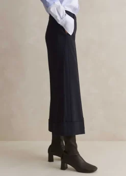 Outlet ME+EM Wool-Blend Exaggerated Crop Trouser Navy