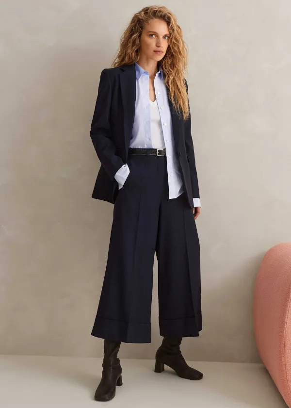 Outlet ME+EM Wool-Blend Exaggerated Crop Trouser Navy