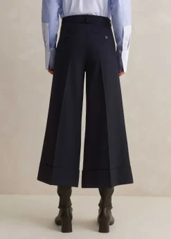 Outlet ME+EM Wool-Blend Exaggerated Crop Trouser Navy