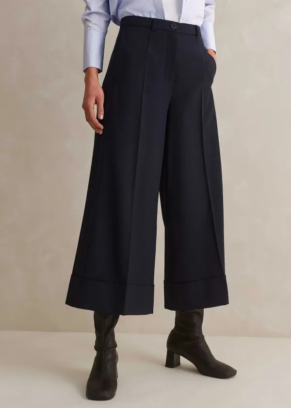 Outlet ME+EM Wool-Blend Exaggerated Crop Trouser Navy