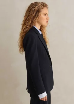 Best ME+EM Wool-Blend Sharp Longline Blazer Navy