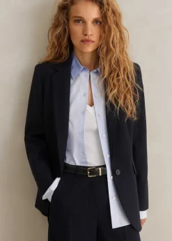 Best ME+EM Wool-Blend Sharp Longline Blazer Navy
