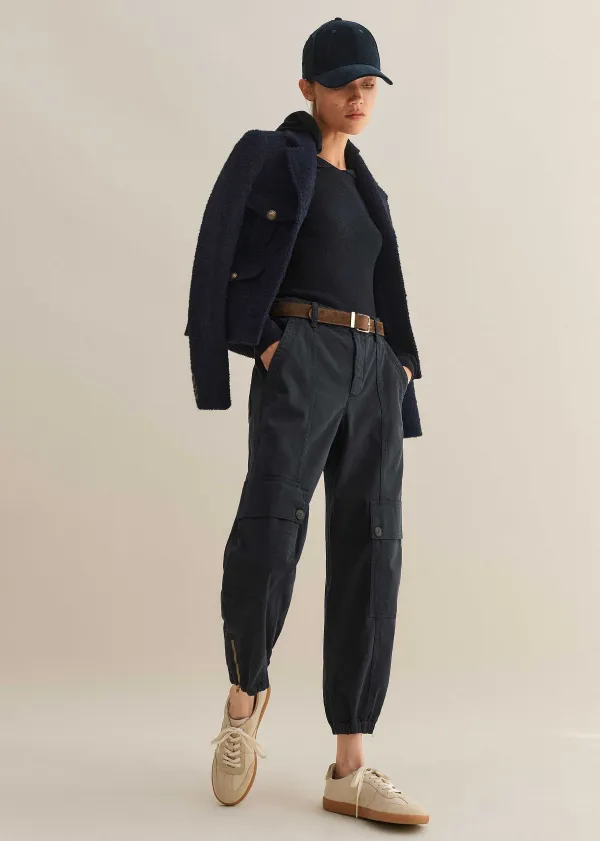 New ME+EM Zip Detail Crop Cargo Jogger Washed Navy Eclipse